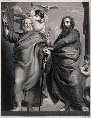 Saint Peter and Saint Paul. Engraving by W. French after Sir P.P. Rubens.