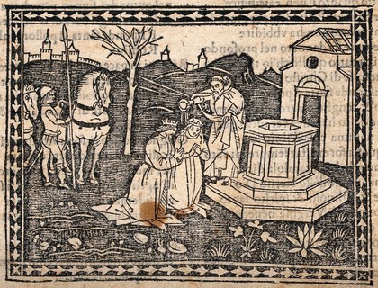 Baptism of a king and queen. Woodcut.