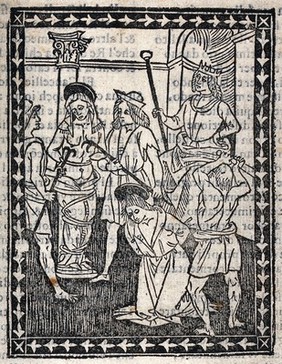 Martyrdom of Saint Agatha and Saint Catherine of Alexandria (?). Woodcut.