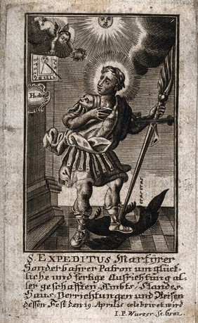 Saint Expeditus. Engraving by J.P. Wurzer.