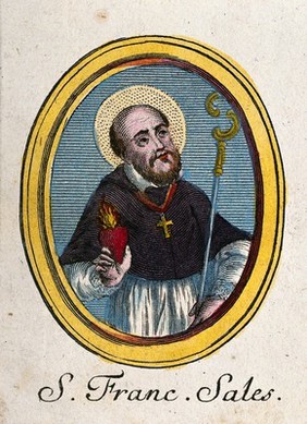 Saint Francis of Sales. Coloured engraving.