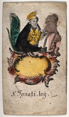 Saint Ignatius of Loyola. Coloured engraving.