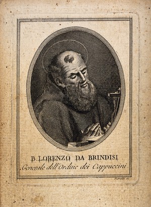 view The blessed Lorenzo of Brindisi. Etching by G. Baratti.