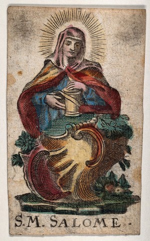 view Saint Mary Salome. Coloured etching.