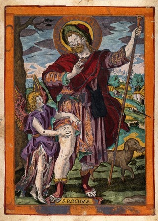 Saint Roch. Coloured engraving.