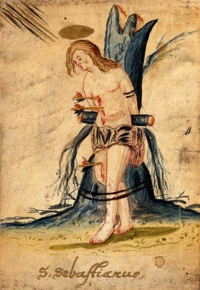 Martyrdom of Saint Sebastian. Watercolour.