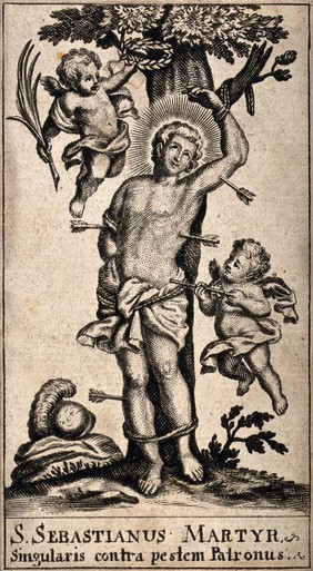 Martyrdom of Saint Sebastian. Etching.