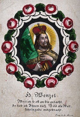 Saint Wenceslaus. Coloured engraving.