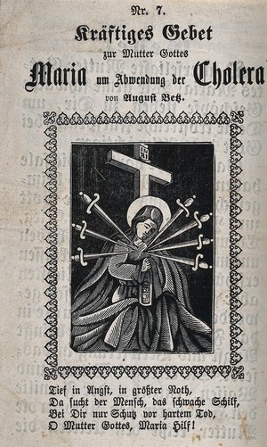 view The Virgin of Sorrows. Woodcut.