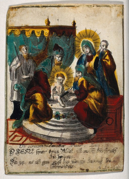 The circumcision of Christ. Coloured engraving.