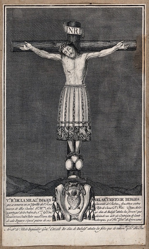 The Christ of Burgos. Engraving by Pedro Nolasco Gascó.