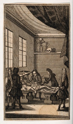 An anatomy lesson. Etching.