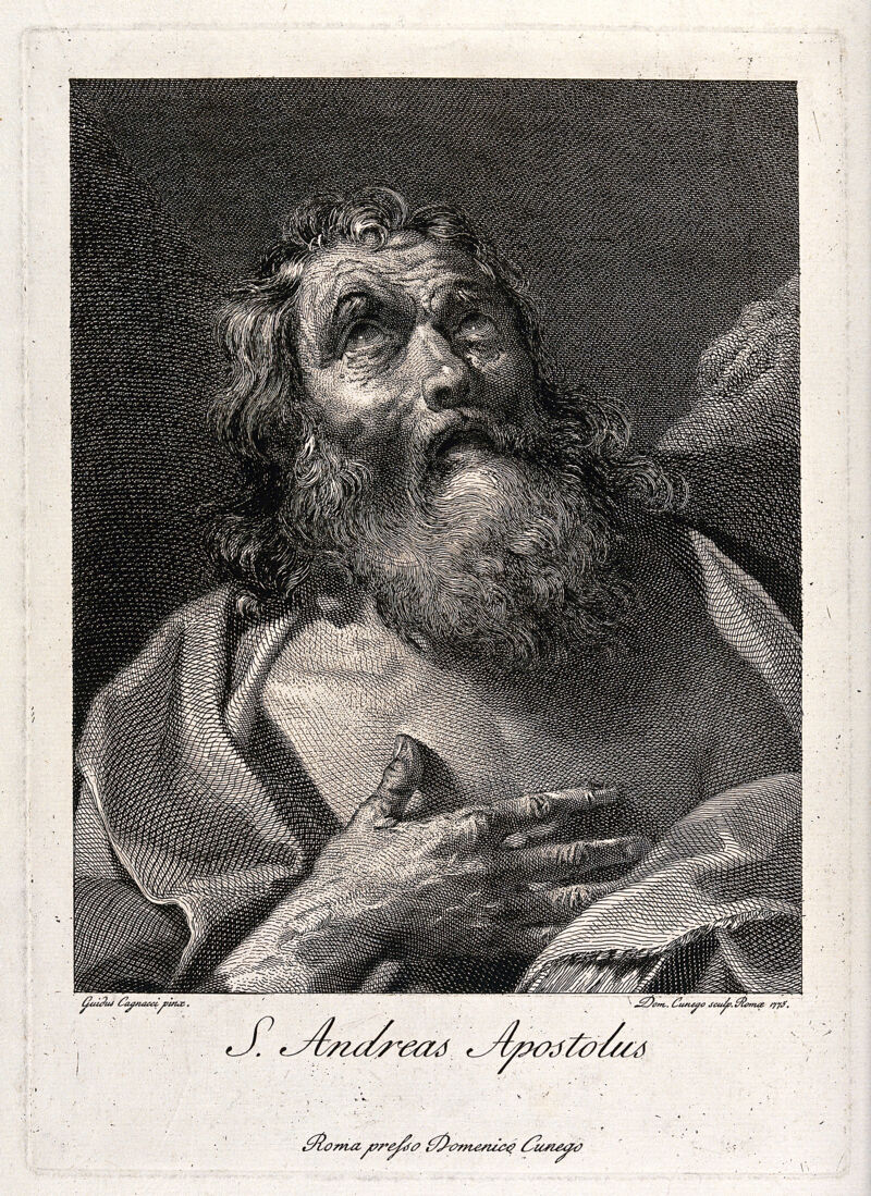 Saint Andrew. Engraving by D. Cunego, 1775, after G. Cagnacci., 1775, by Guido Cagnacci