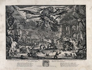 view Saint Antony Abbot: his tormenting by devils. Engraving after J. Callot, 1635.