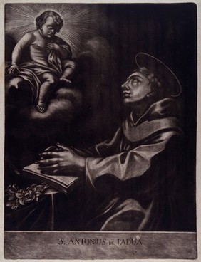Saint Antony of Padua. Mezzotint attributed to J.E. Ridinger.
