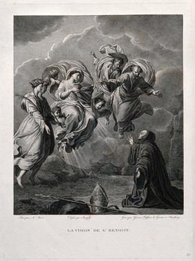 Saint Benedict. Engraving by C. Guérin after G.G. Serangeli after E. Le Sueur.