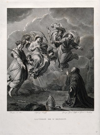 Saint Benedict. Engraving by C. Guérin after G.G. Serangeli after E. Le Sueur.