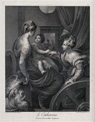 Saint Catherine of Alexandria. Engraving by C. Tinti, 1771, after G.F.M. Mazzola, il Parmigianino.