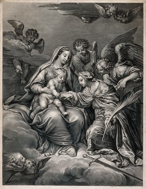 view Saint Catherine of Alexandria. Engraving by de Poilly after P. Mignard.