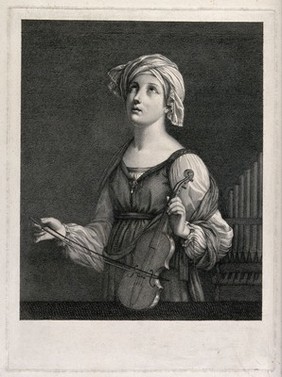 Saint Cecilia. Line engraving by G.E. Morghen, 1806, after G. Reni.