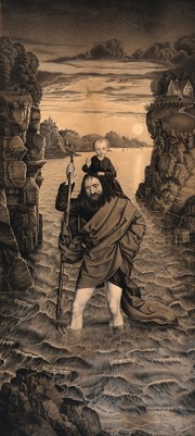 Saint Christopher. Lithograph by J.N. Strixner, 1824, after D. Bouts.