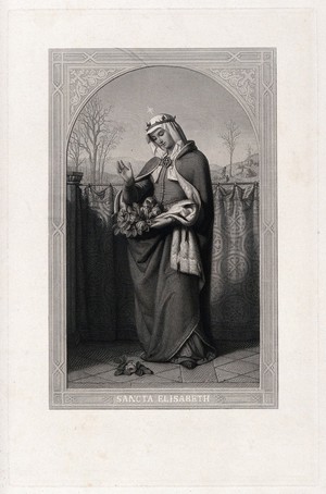 view Saint Elizabeth of Hungary. Engraving by A. Rordorf after F. Ittenbach .