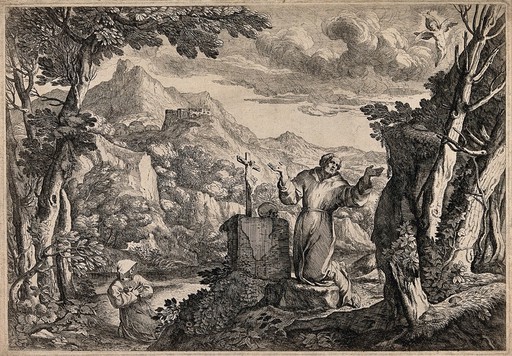 Saint Francis of Assisi. Etching by A. Grimaldi.