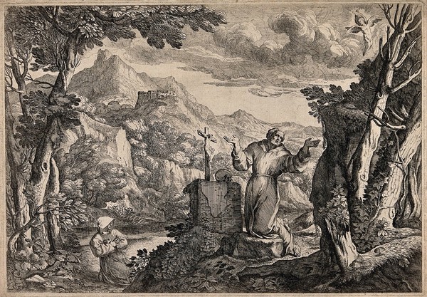 Saint Francis of Assisi. Etching by G.F. Grimaldi.