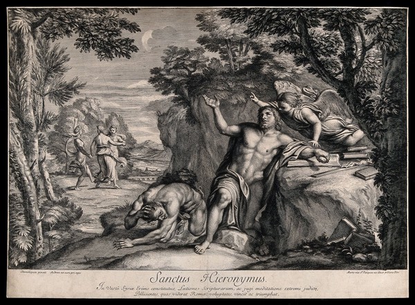 Saint Jerome. Engraving by G. Audran after D. Zampieri, il Domenichino.