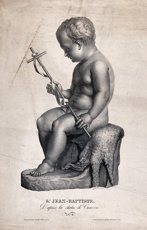 view Saint John the Baptist. Lithograph by A. de Valmont, 1825, after A. Canova.