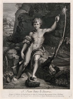 Saint John the Baptist. Engraving by F. Chereau after Raphael.