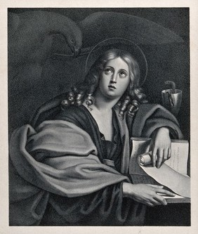 Saint John the Evangelist. Lithograph by J.G. Schreiner after D. Zampieri, il Domenichino.