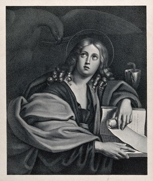 view Saint John the Evangelist. Lithograph by J.G. Schreiner after D. Zampieri, il Domenichino.