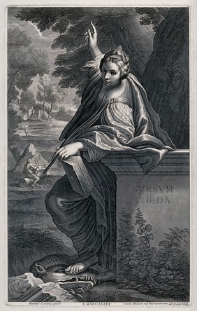 Saint Margaret. Engraving by C. Bloemaert after Annibale Carracci.