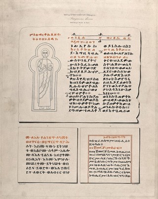 Saint Mark, with text in Ethiopian. Colour engraving by J. Girault after Silvestre.