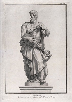 Saint Matthew. Engraving by G. Ottaviani after G. Cades after G. Bologna.