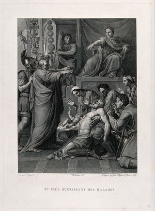 Saint Paul healing the sick. Engraving by H. Pauquet and J. Massard, 18--, after Molinchon after E. Le Sueur, 1645.