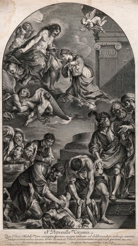 Burial of Saint Petronilla. Engraving by J. Frey, 1731, after G.F. Barbieri, il Guercino.