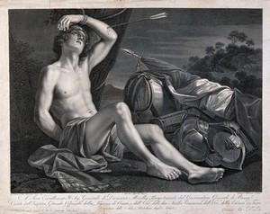 view Martyrdom of Saint Sebastian. Engraving by G. Folo after A. Tofanelli after G.F. Barbieri, il Guercino.