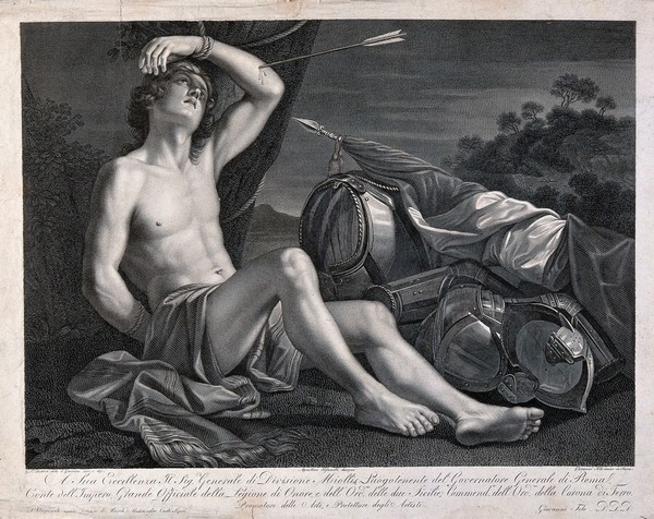 Martyrdom of Saint Sebastian. Engraving by G. Folo after A. Tofanelli after G.F. Barbieri, il Guercino.