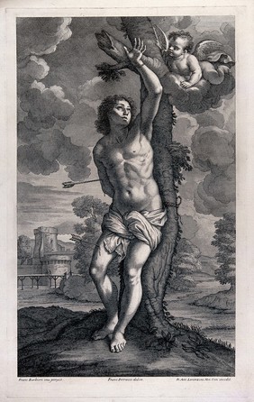 Martyrdom of Saint Sebastian. Engraving by G.A. Lorenzini after F. Petrucci after G.F. Barbieri, il Guercino.