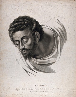 Saint Thomas. Stipple engraving by A. Noel, 1806, after Sebastiano del Piombo.