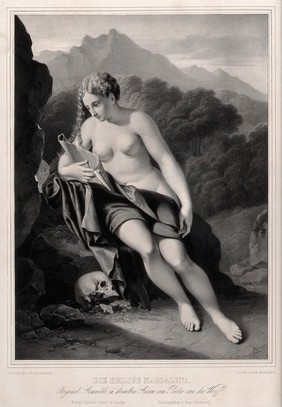 Saint Mary Magdalen. Lithograph by F. Hanfstaengl after A. van der Werff.