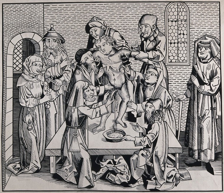 Simon of Trent depicted as being killed and tortured by Jews. Ink