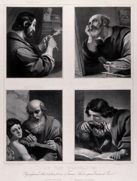 Saint Mark, Saint Luke, Saint Matthew and Saint John the Evangelist. Lithograph by G. Markendorf after G.F. Barbieri, il Guercino.