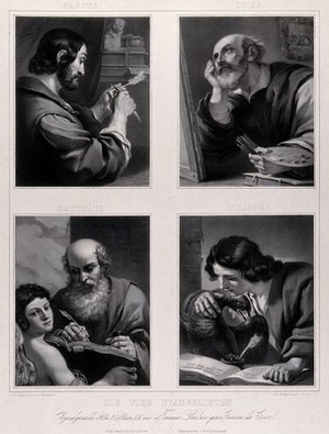 view Saint Mark, Saint Luke, Saint Matthew and Saint John the Evangelist. Lithograph by G. Markendorf after G.F. Barbieri, il Guercino.