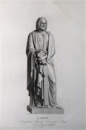 Saint Simon. Engraving by P. Bettelini after L. Camia after B. Thorwaldsen.