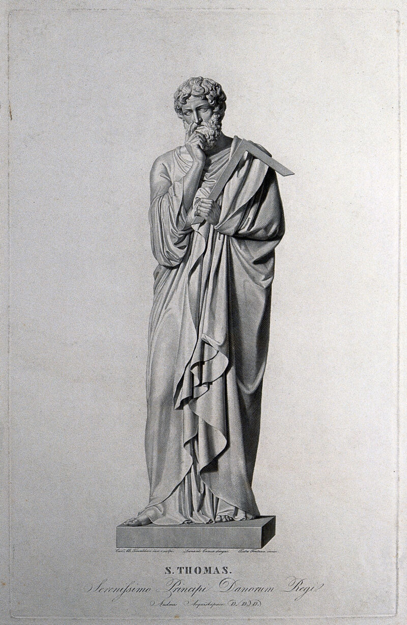 Saint Thomas the Apostle. Engraving by P. Fontana after L. Camia after B. Thorwaldsen., by Bertel Thorvaldsen