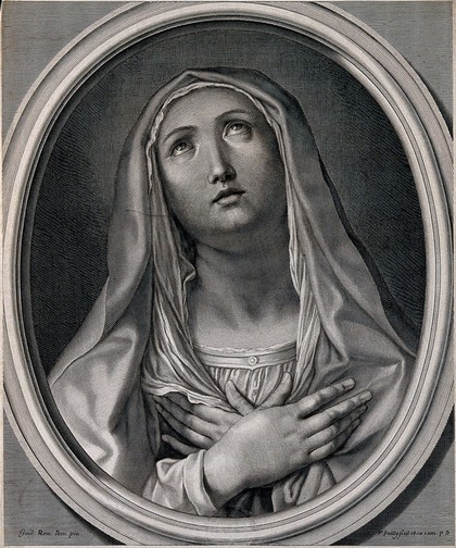 Saint Mary (the Blessed Virgin). Line engraving by F. de Poilly after G. Reni.