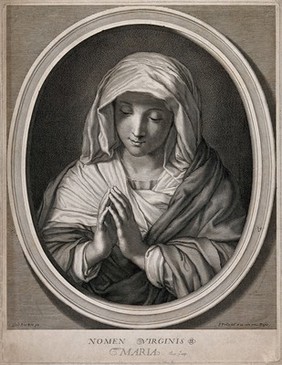 Saint Mary (the Blessed Virgin). Line engraving by F. de Poilly after G. Reni (?).